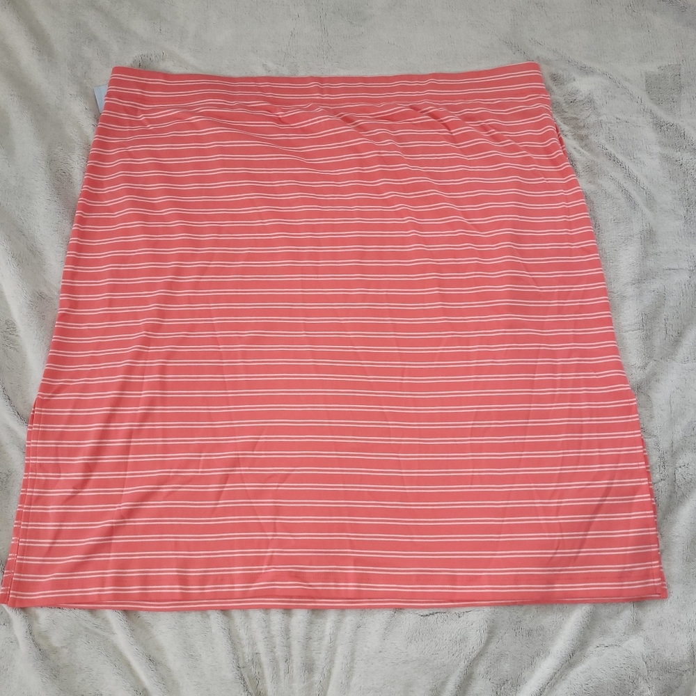 Isaac Mizrahi Live Womens Petite 4XP Pink & White Striped Skirt With Pockets